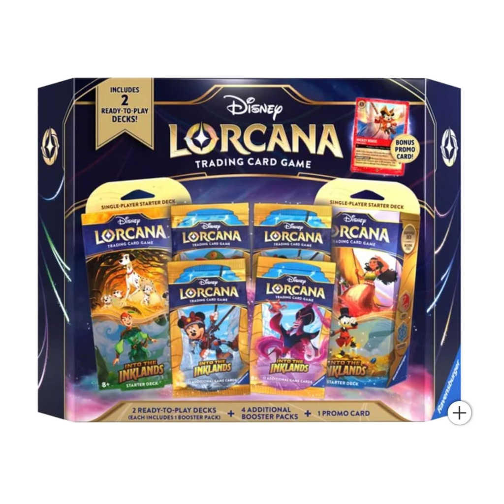 Disney Lorcana Trading Card Game - Into The Inklands - 2 Ready to Play Decks + 4 Additional Booster Packs + 1 Promo Card
