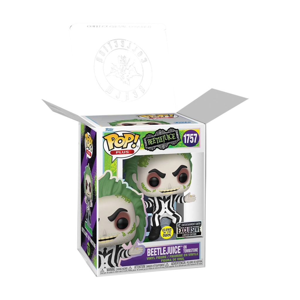 Beetlejuice on Tombstone Funko Pop! Plus - Approx. 4 1/2" Glows In The Dark Entertainment Earth Exclusive Collectible Vinyl Figure #1757 with Display Box Protector Case