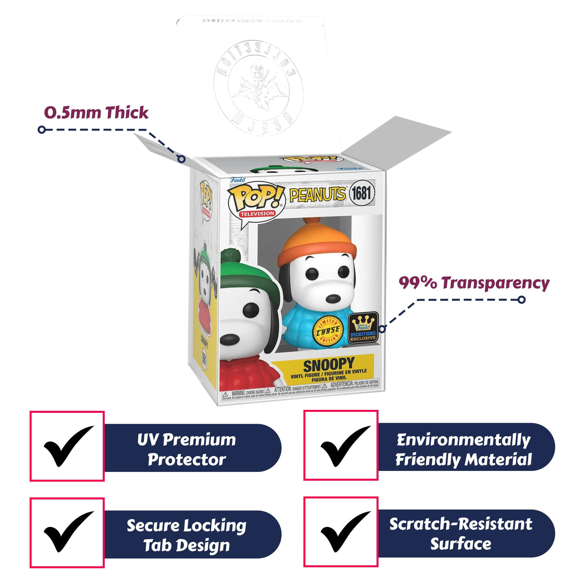 Snoopy in Blue Puffer Coat Funko Pop! Television Peanuts - Approx. 3 3/4" Chase Limited Edition Specialty Series Exclusive Collectible Vinyl Figure #1681 with Display Box Protector Case