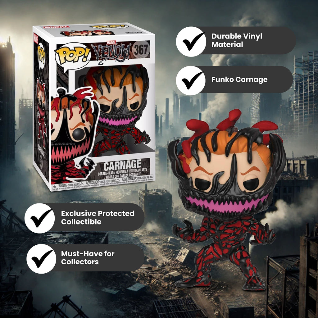 Carnage Cletus Kasady Funko Pop! Marvel Venom - Approx. 3 3/4" Collectible Vinyl Figure #367 with Display Box Protector Case