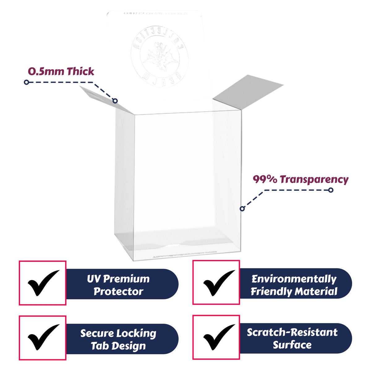 100-Pack Crystal Clear Vinyl Figure Protectors Compatible with 4-Inch Collectibles – Heavy-Duty Display Cases with 0.5mm Thickness for Water, Dust & UV Protection