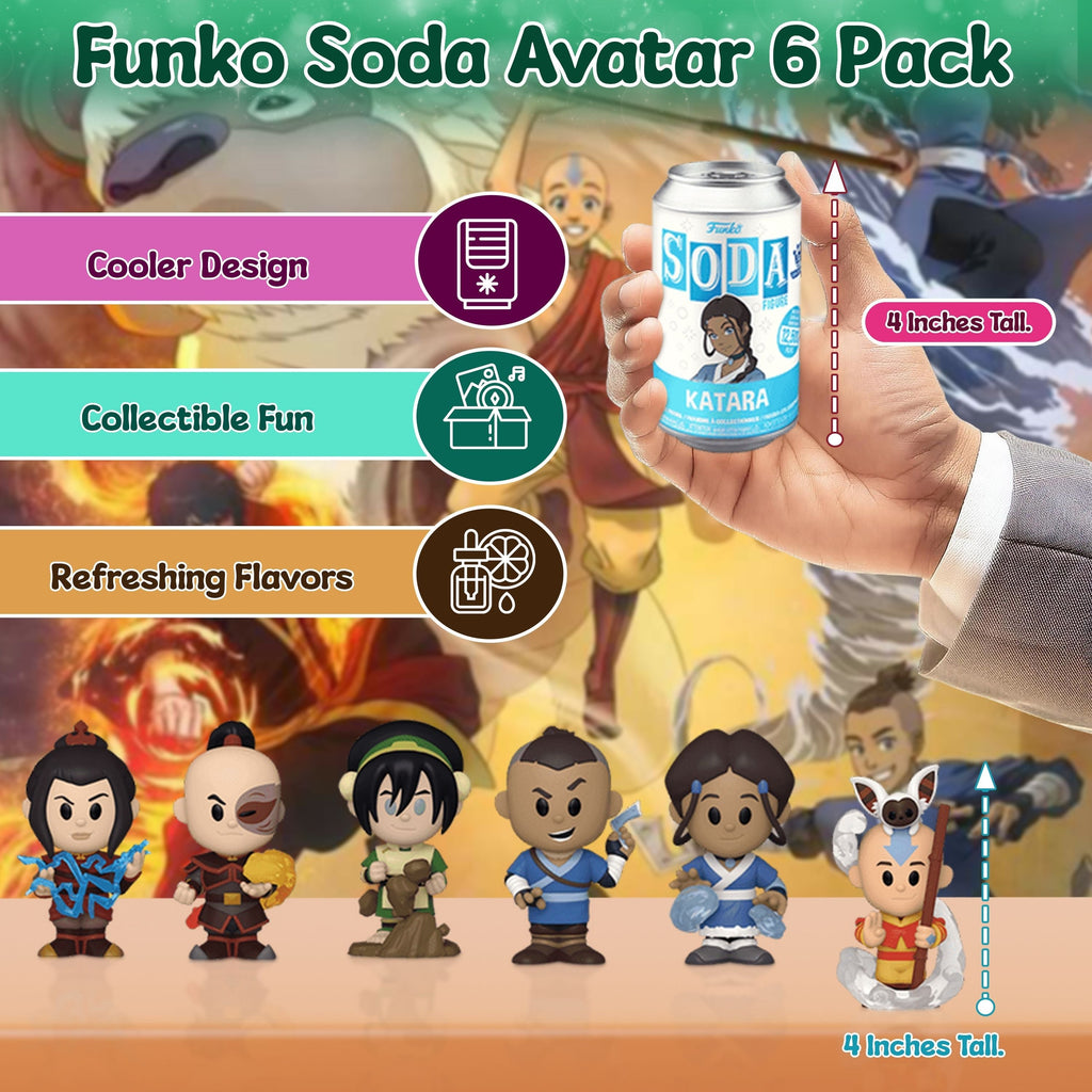 Avatar Funko Soda! The Last Air Bender - 6-Piece Set of Approx. 4" Vinyl Figures in Collectible Soda Cans (Chance of 1 Chase Variant) with an 8" Cooler Bag