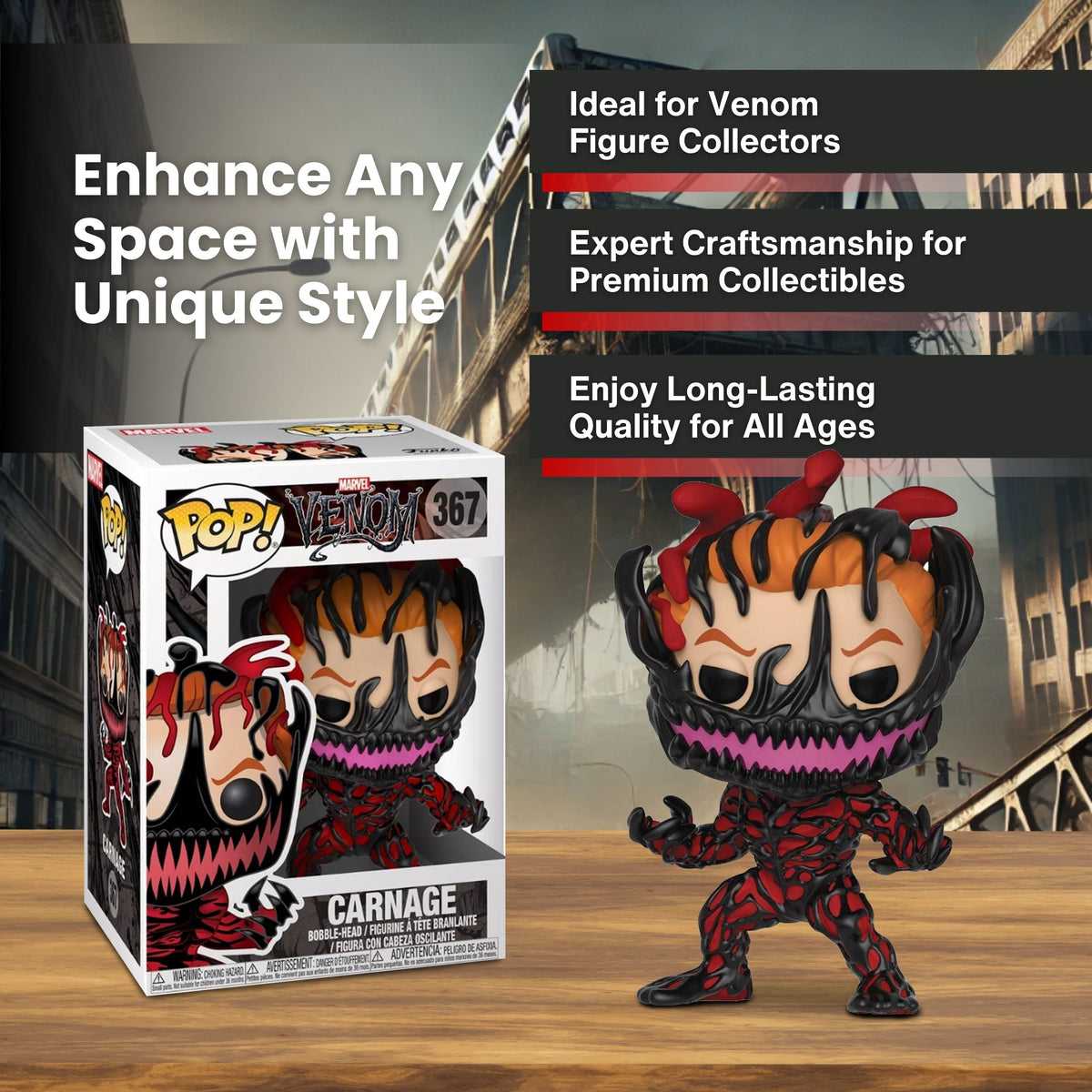 Carnage Cletus Kasady Funko Pop! Marvel Venom - Approx. 3 3/4" Collectible Vinyl Figure #367 with Display Box Protector Case