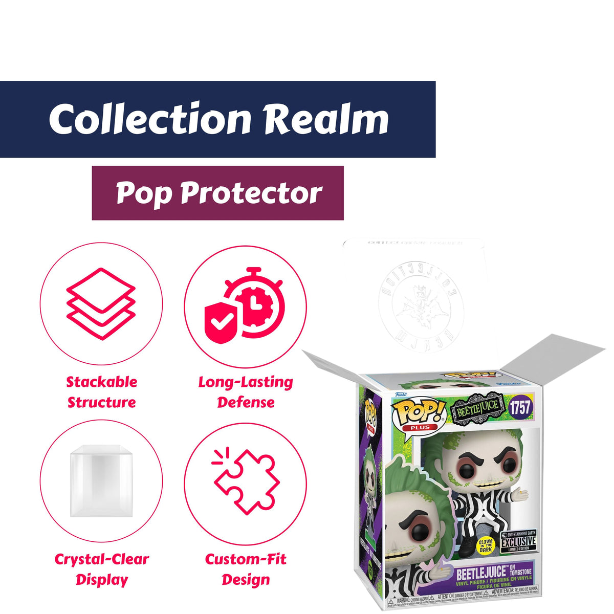 Beetlejuice on Tombstone Funko Pop! Plus - Approx. 4 1/2" Glows In The Dark Entertainment Earth Exclusive Collectible Vinyl Figure #1757 with Display Box Protector Case