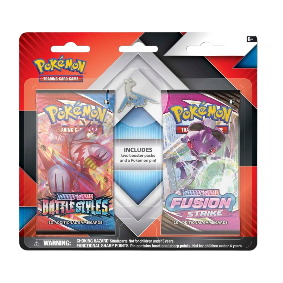 Pokemon TCG Sword and Shield Fusion Strike and Battle Styles 2 Pack Pin Blister Booster Packs