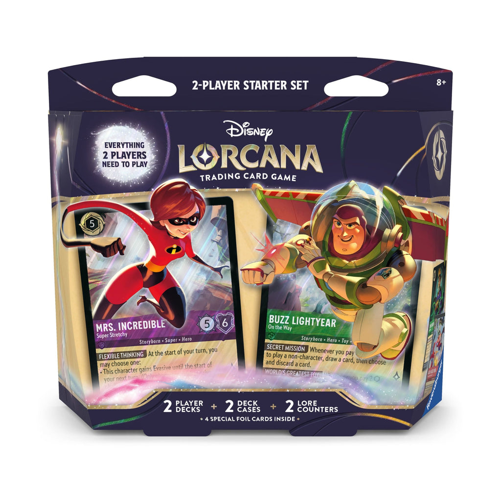 Disney Lorcana TCG 2-Player Starter Deck Set – Elastigirl & Buzz Lightyear Prebuilt Card Game with Foil Cards, Lore Trackers, Tokens, Trading Cards, Collectible TCG Set (PRE-ORDER MAY)