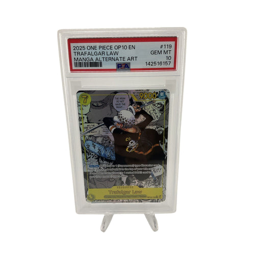 2025 ONE PIECE OP10-ROYAL BLOOD MANGA ALTERNATE ART #119 TRAFALGAR LAW PSA 10
