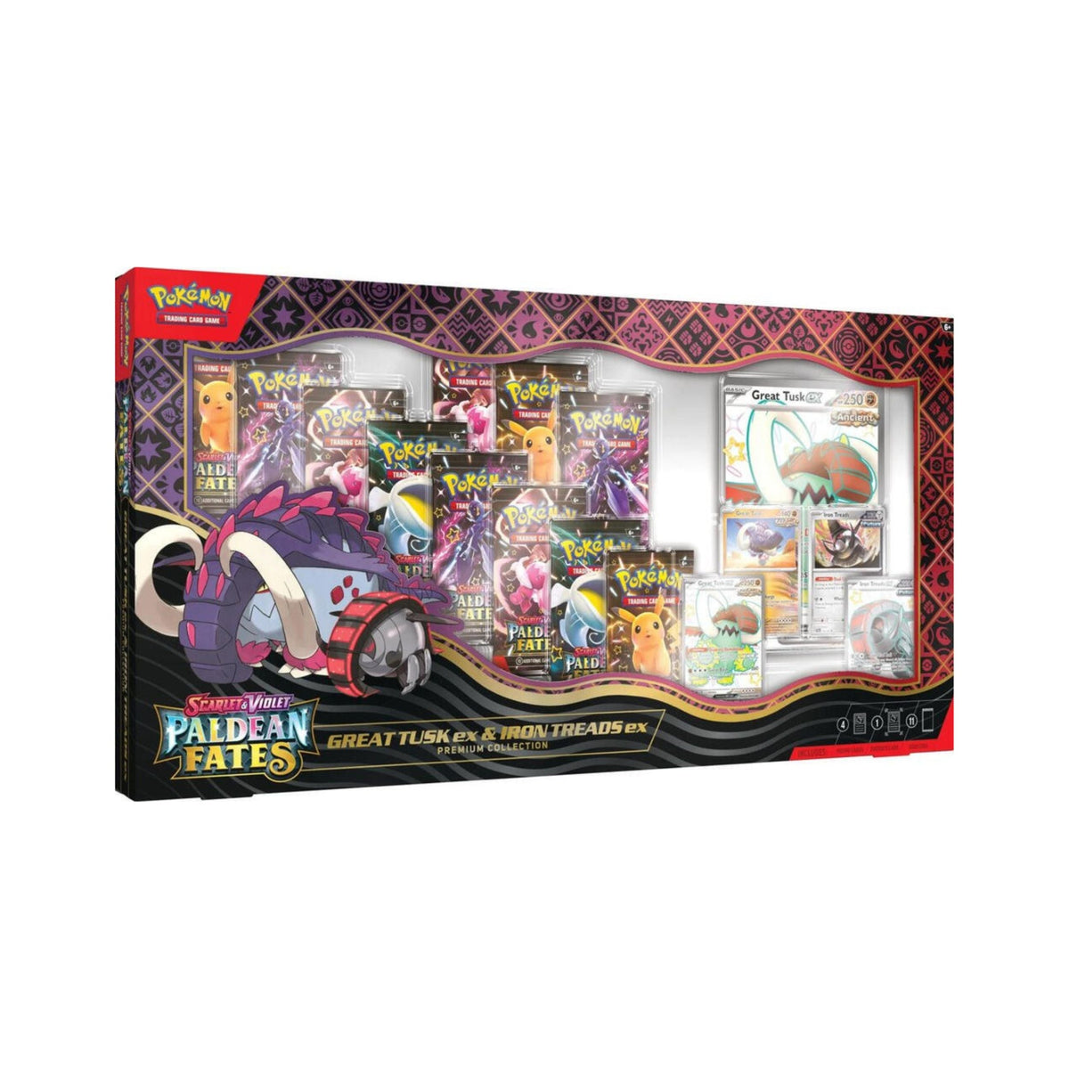 Pokemon TCG Paldean Fates Great Tusk ex and Iron Treads ex Premium Collection 11 Packs Cards