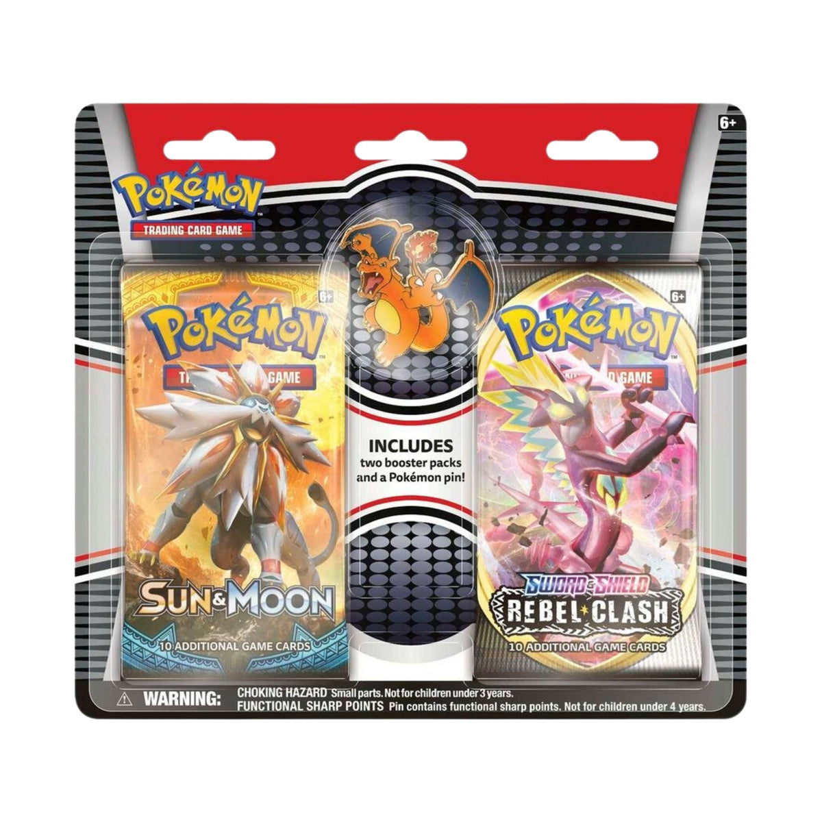 Pokemon TCG Two Pack Blister Charizard Pin Set with 2 Booster Packs and Collector’s Pin