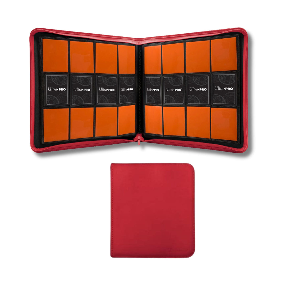 Ultra PRO PRO-Binder 12-Pocket Zippered – Red | Holds 480 Cards | Side-Loading Pockets | Padded Leatherette Cover | Acid-Free, Non-PVC Materials