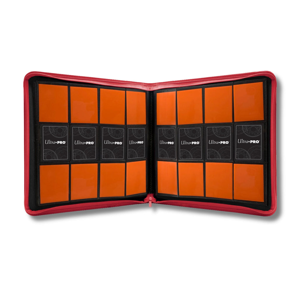 Ultra PRO PRO-Binder 12-Pocket Zippered – Red | Holds 480 Cards | Side-Loading Pockets | Padded Leatherette Cover | Acid-Free, Non-PVC Materials