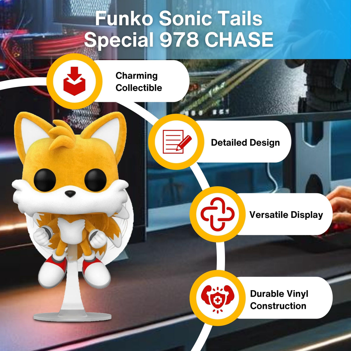 Tails Funko Pop! Games Sonic The Hedgehog - Specialty Series Exclusive - Chase Limited Edition Vinyl Figure #978 with Display Box Protector Case