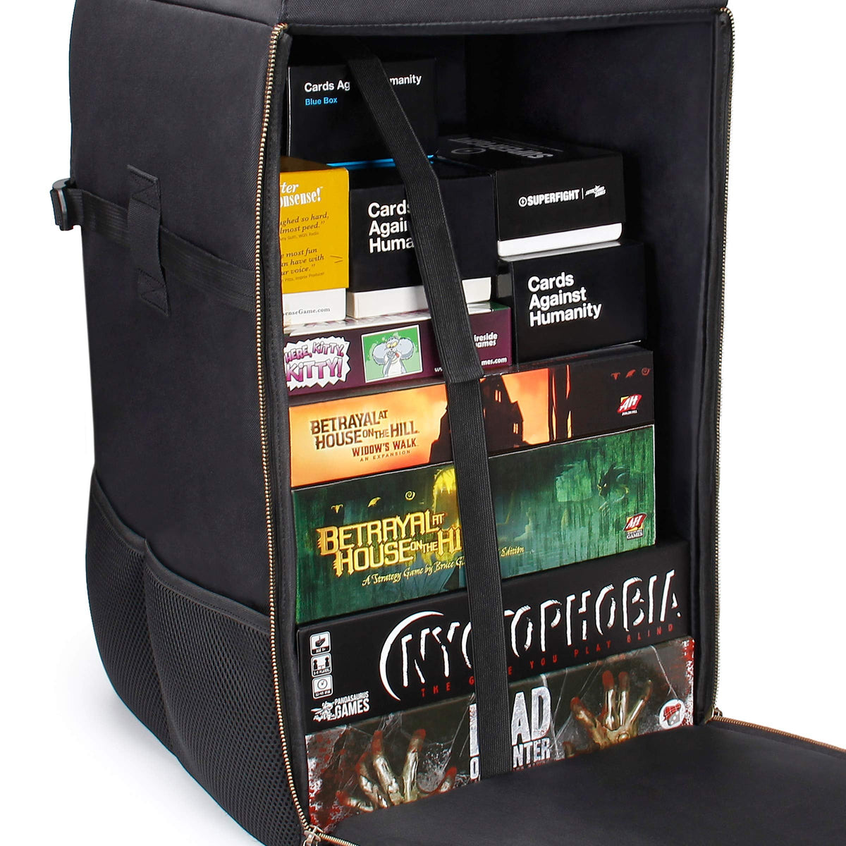 ENHANCE Board Game Backpack - Reinforced Rigid Board Game Storage with Padded Shoulder Straps, Carrying Handle, and Accessories Pockets for Dice, Cards, More - Fits and Protects Tabletop Adventures