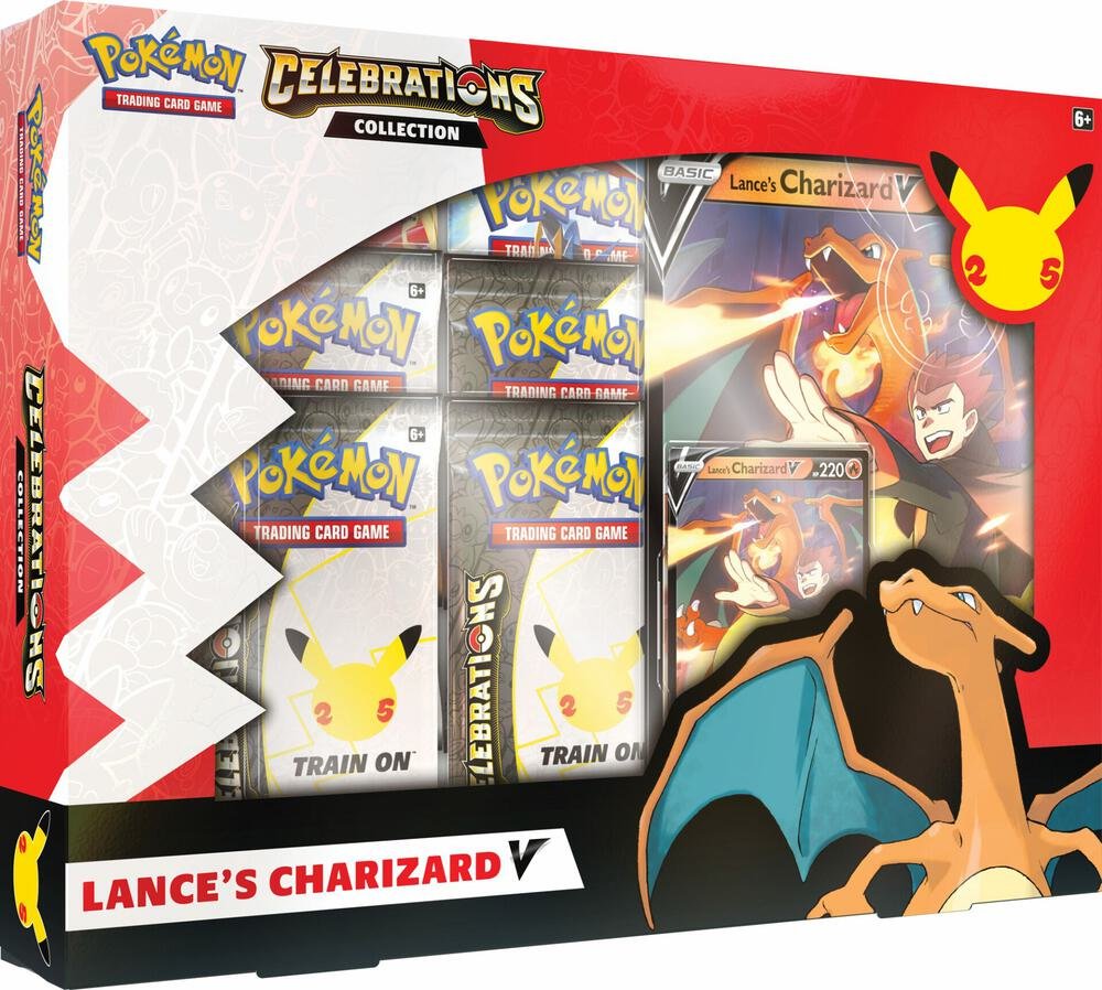 Pokémon TCG Lance’s Charizard V Celebrations Collection – 4 Booster Packs & Foil Cards