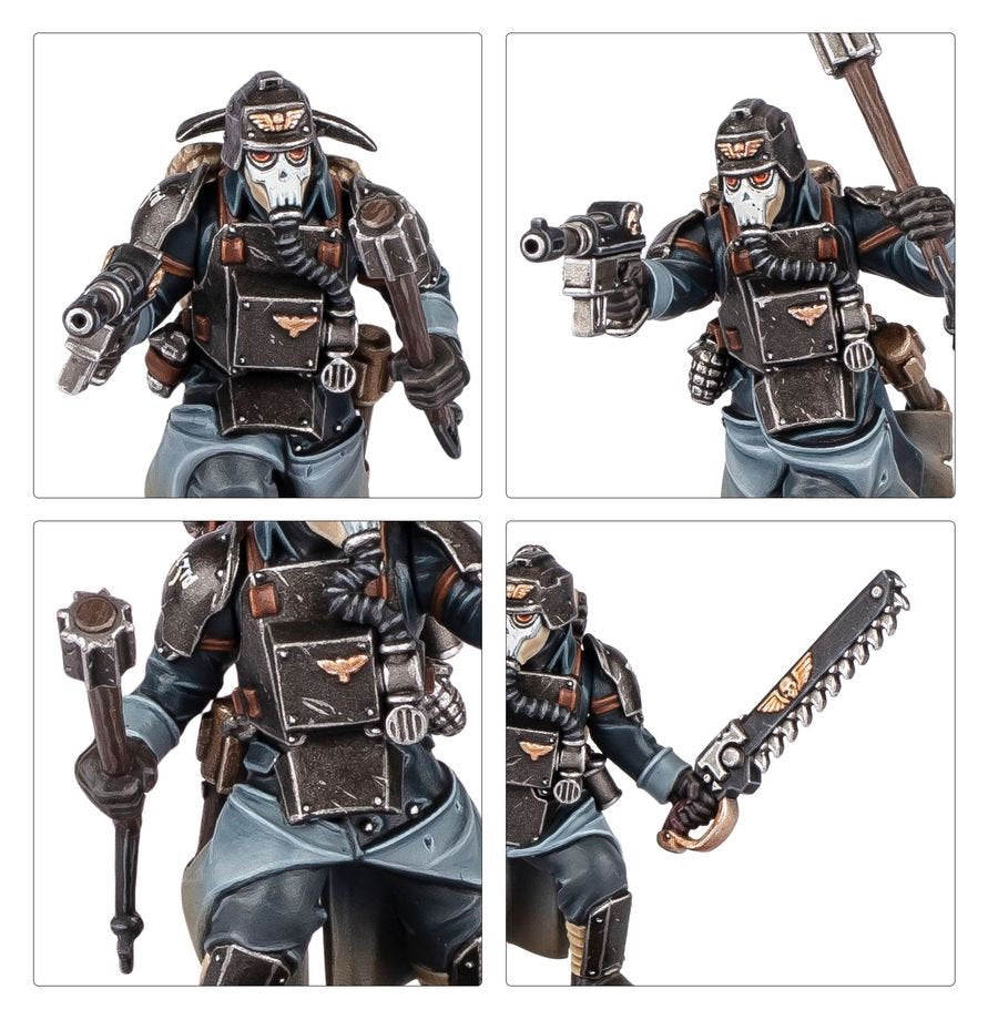 Warhammer 40,000 Astra Militarum Death Korps of Krieg Combat Engineers Set – 5+1 Plastic Miniatures Kit with Customisable Weapons, Remote Mine, Transfer Sheet, Citadel Bases