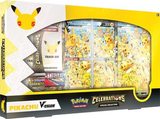 Pokémon TCG Pikachu V-UNION Celebrations Special Collection – 4 Booster Packs & Promo Cards (No Playmat)