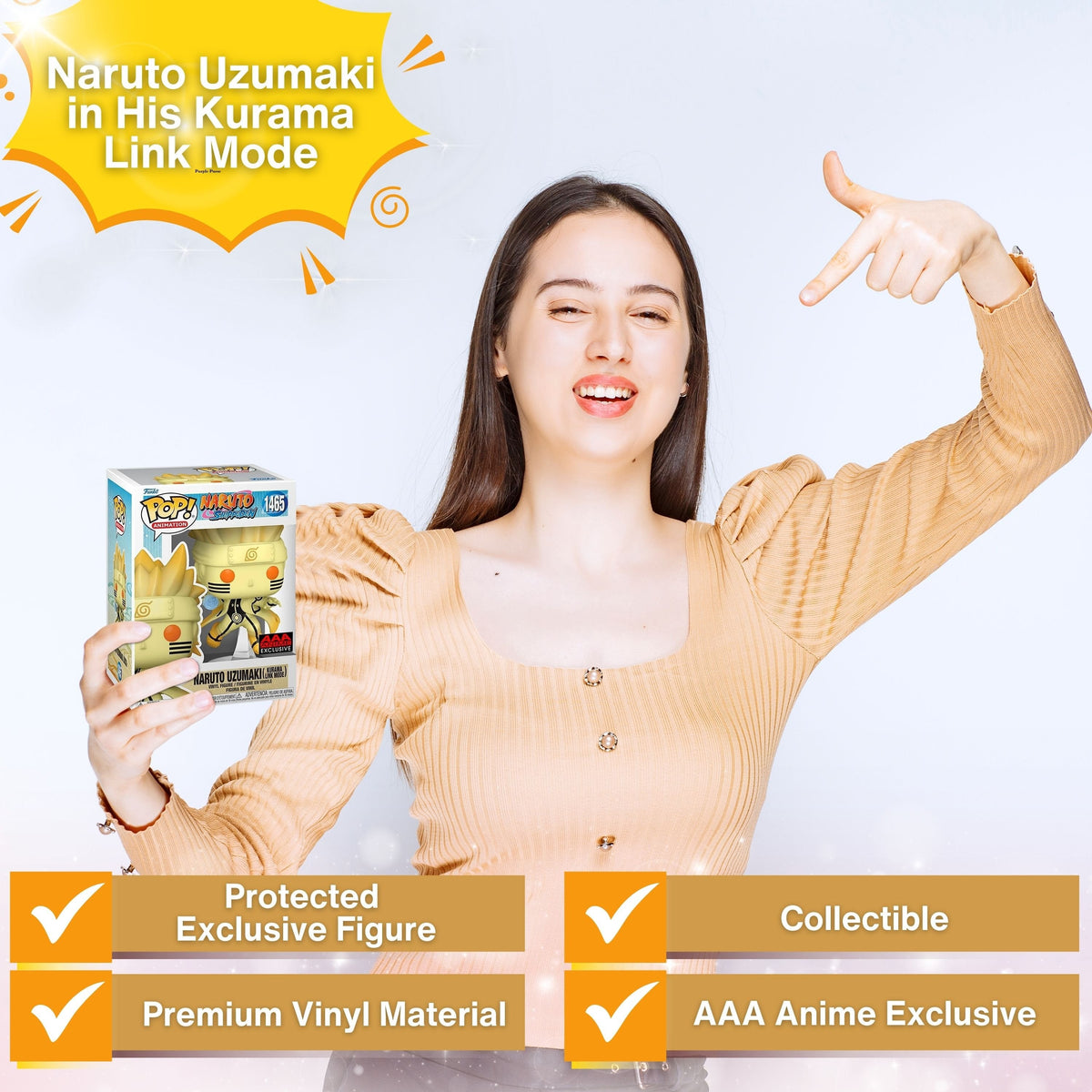 Naruto Uzumaki (Kurama Link Mode) Funko Pop! Naruto Shippuden - AAA Anime Exclusive Vinyl Figure # 1465 with Display Box Protector Case