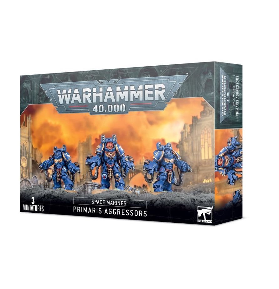 Warhammer 40K Space Marines Primaris Aggressor Squad – Multi-Part Plastic Miniatures Kit with Gravis Armour, Weapon Options & 3 Citadel Bases