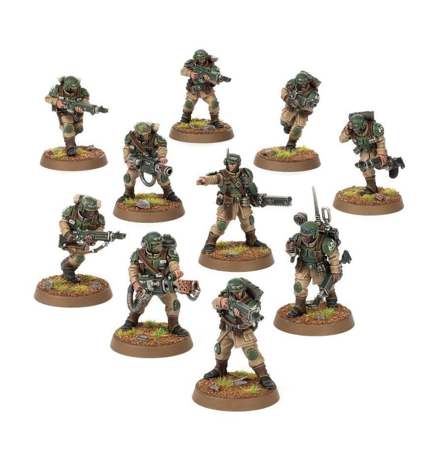 Warhammer 40,000 Astra Militarum Cadian Shock Troops – 10 Plastic Miniatures with Custom Weapons, 20+ Heads, Transfer Sheet & Bases for Astra Militarum Army Building