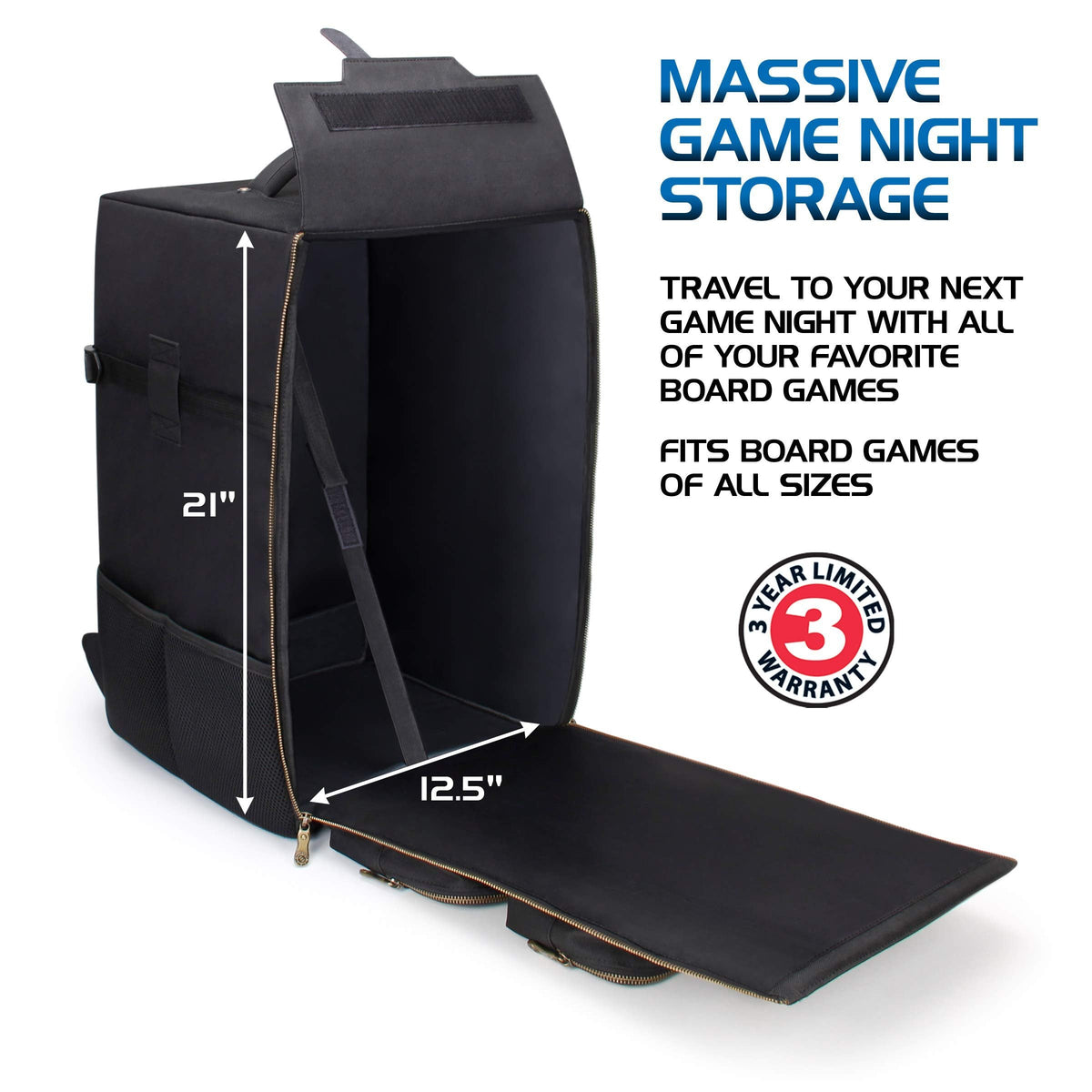 ENHANCE Board Game Backpack - Reinforced Rigid Board Game Storage with Padded Shoulder Straps, Carrying Handle, and Accessories Pockets for Dice, Cards, More - Fits and Protects Tabletop Adventures