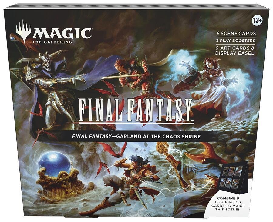FINAL FANTASY – Scene Box (Garland at the Chaos Shrine) | Magic: The Gathering TCG Crossover | 6 Foil Borderless Cards + 3 Play Boosters + Display Easel