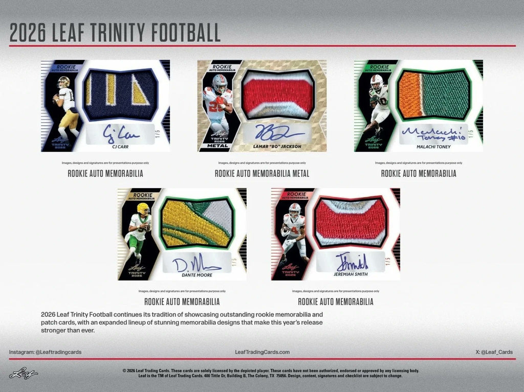 2026 Leaf Trinity Football NFL Factory Sealed 8 Box Hobby Jumbo Case, Premium Football Trading Cards for Collectors and Sports Memorabilia Fans (PRE-ORDER)