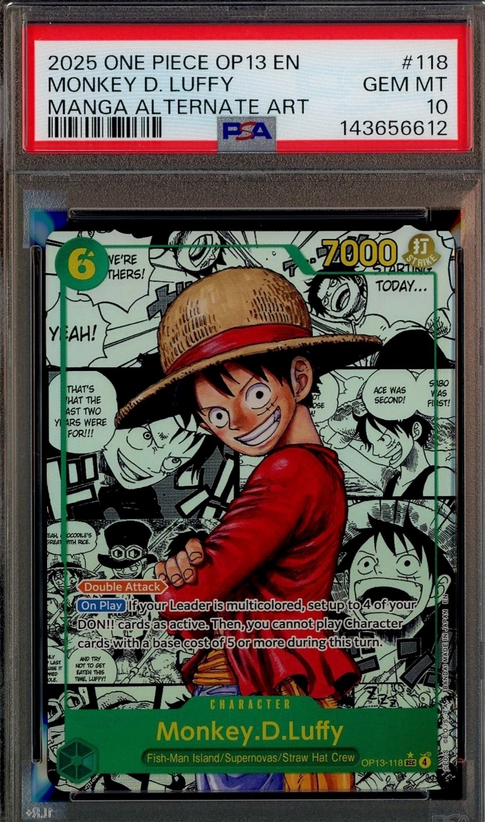 2025 One Piece OP13 EN Manga Alternate Art #118 Monkey D. Luffy PSA 10 GEM MINT