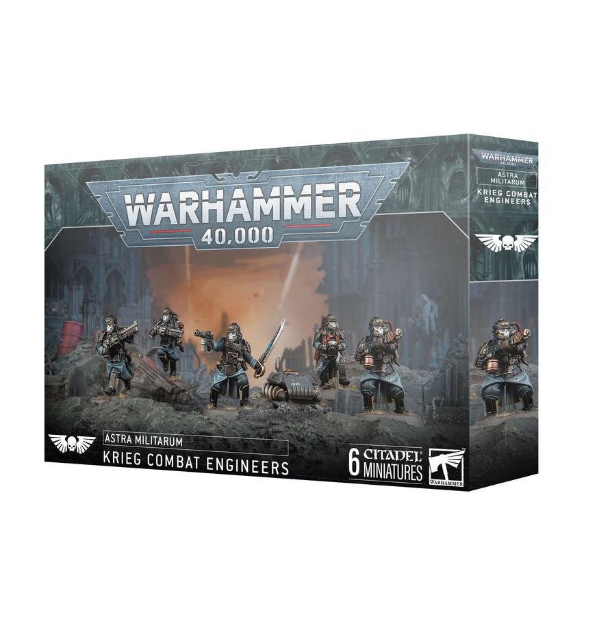 Warhammer 40,000 Astra Militarum Death Korps of Krieg Combat Engineers Set – 5+1 Plastic Miniatures Kit with Customisable Weapons, Remote Mine, Transfer Sheet, Citadel Bases