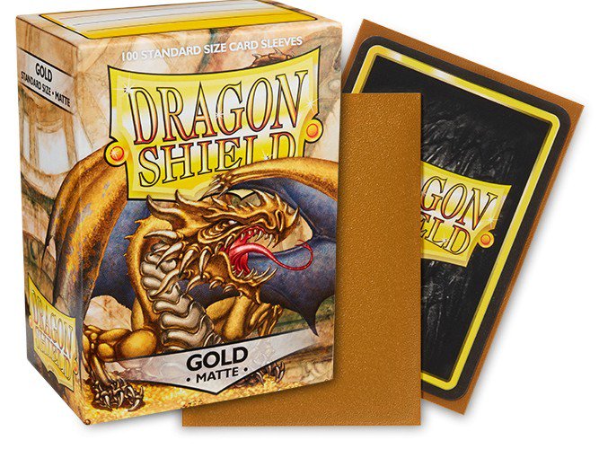 Dragon Shield Standard Matte Card Sleeves Gold 100 Count, Textured Trading Card Protector Sleeves for MTG, Pokémon, Lorcana, Flesh and Blood, Standard Size 63 x 88 mm