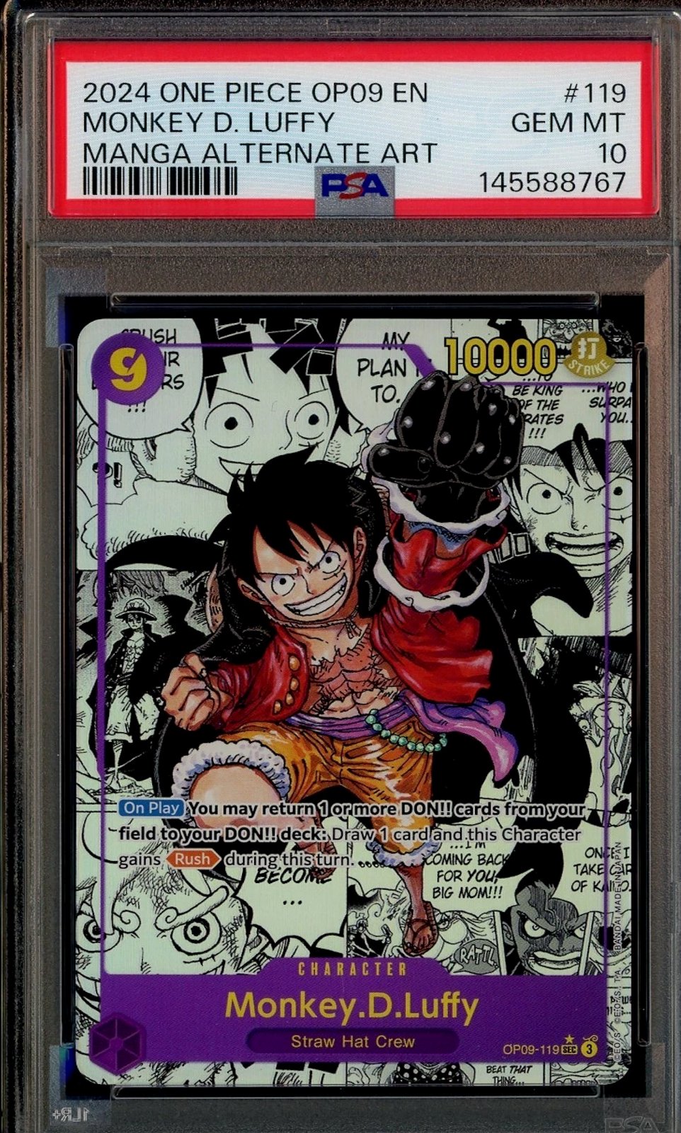 2024 One Piece OP09 En Manga Alternate Art #119 Monkey D. Luffy PSA 10 GEM MINT
