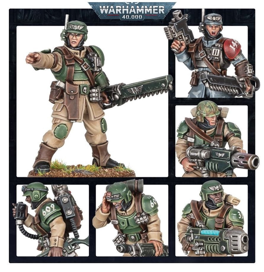 Warhammer 40,000 Astra Militarum Cadian Shock Troops – 10 Plastic Miniatures with Custom Weapons, 20+ Heads, Transfer Sheet & Bases for Astra Militarum Army Building